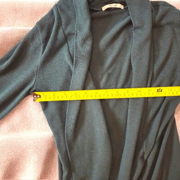 Papaya Dark Green Open Front Drape Cardigan – Lightweight Soft Knit Sweater - Picture 4 of 6